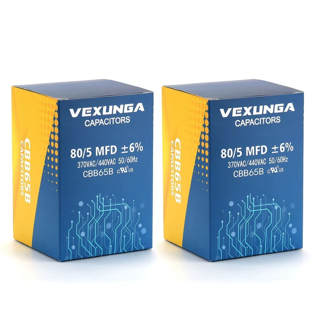 Alt view image 6 of 6 - 2PCS 80+5uF 80/5MFD 370V or 440V Dual Run Start Round UL Listed AC Capacitor 80 5 uF MFD 370 440 Volt VAC CBB65 Air Conditioner Capacitors for Fan Motor or Heat Pump or Condenser Straight Cool