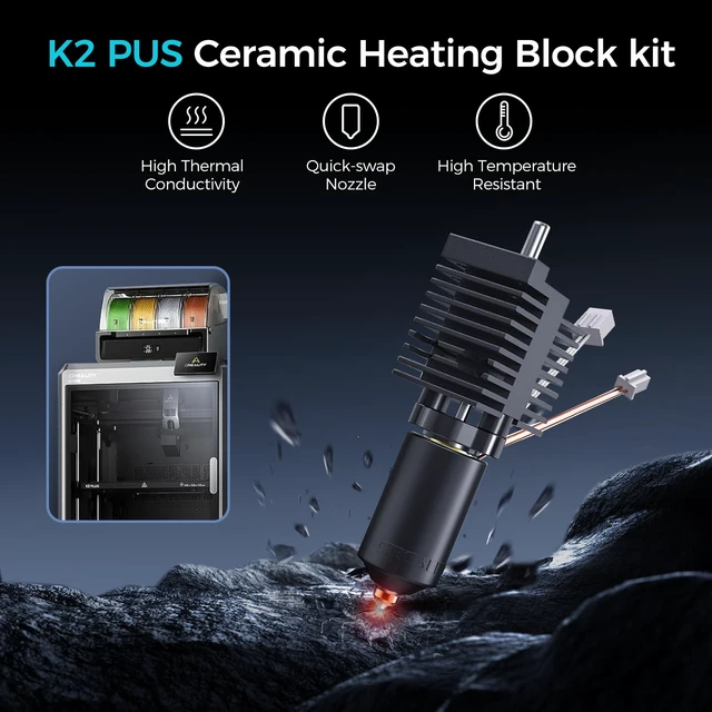 Alt view image 2 of 7 - Official K2 Plus Ceramic Heating Block Hotend Kit, with Quick-swap Nozzle Kit, Supports 350°C High Temperature, All-Metal Integrated Design Extruder Hotend for 3D Printer K2 Plus Combo