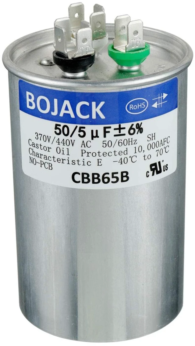 Main image of 50+5uF 50/5MFD ±6% 370V/440V CBB65 Dual Run Circular Start Capacitor for AC Motor Run or Fan Start or Condenser Straight