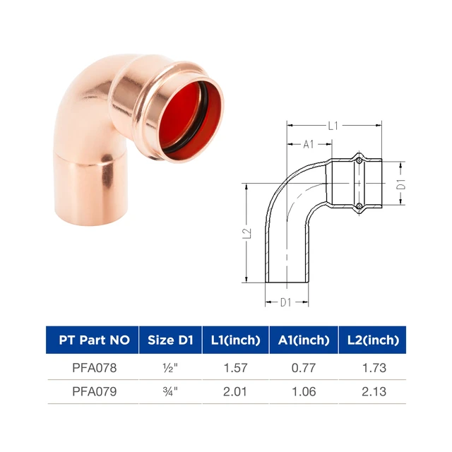 Alt view image 3 of 7 - Copper Press Fittings 90 degree Street Elbow 3/4" FTG x P 10 Pack Zero Lead for Copper Tube Connetion, certified by cUPC and NSF/ANSI 61, use with Hydraulic Press Fitting Tool
