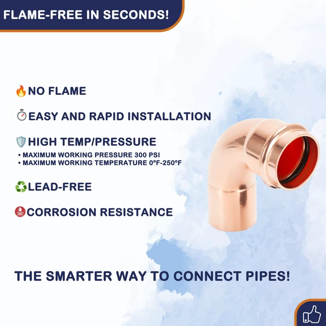 Alt view image 4 of 7 - Copper Press Fittings 90 degree Street Elbow 3/4" FTG x P 10 Pack Zero Lead for Copper Tube Connetion, certified by cUPC and NSF/ANSI 61, use with Hydraulic Press Fitting Tool