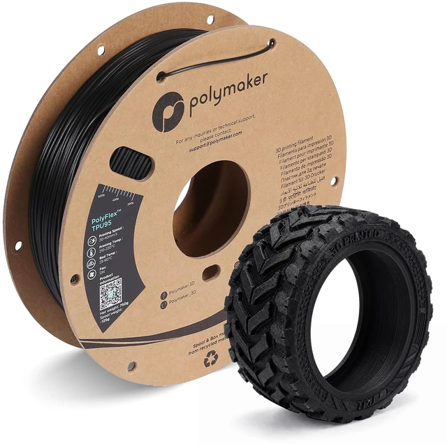 Main image of TPU Filament 1.75mm 95A Flexible 0.75kg, Black 3D Printer Filament, High Speed 95A TPU Flexible Filament, Fast Printing, Dimensional Accuracy +/- 0.03mm