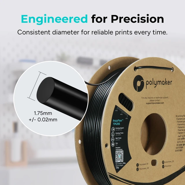 Alt view image 6 of 7 - TPU Filament 1.75mm 95A Flexible 0.75kg, Black 3D Printer Filament, High Speed 95A TPU Flexible Filament, Fast Printing, Dimensional Accuracy +/- 0.03mm