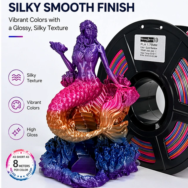 Alt view image 4 of 7 - PLA Filament 1.75mm, Fast Color Change Silk Rainbow, Glossy Multi Color 3D Printer Filament, Quick Rainbow PLA Filament for FDM 3D Printing, 1kg Spool