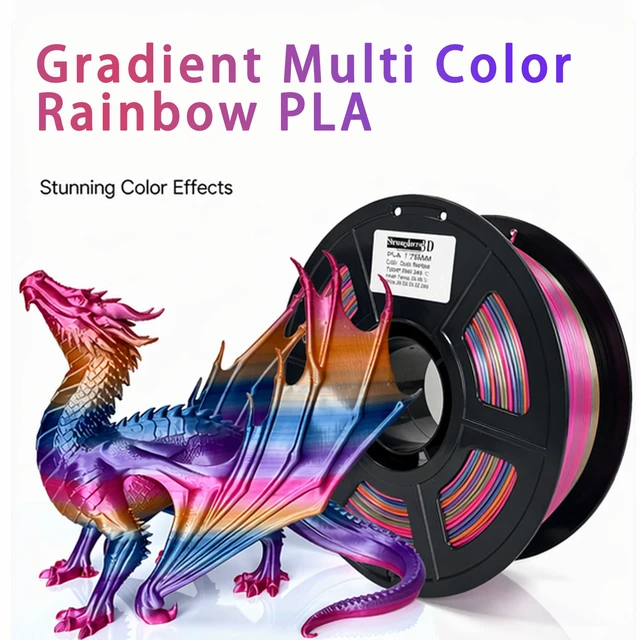 Alt view image 7 of 7 - PLA Filament 1.75mm, Fast Color Change Silk Rainbow, Glossy Multi Color 3D Printer Filament, Quick Rainbow PLA Filament for FDM 3D Printing, 1kg Spool