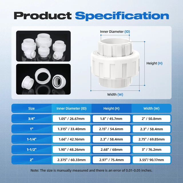 Alt view image 2 of 7 - 10 PCS 2" PVC Union Coupling Pipe Fitting, Slip Joint Adapter PVC Connectors (Socket x Socket), Built-in EPDM O-Ring, Schedule 40, Ideal for Pool Pump, Irrigation Systems, Plumbing, DIY Projects