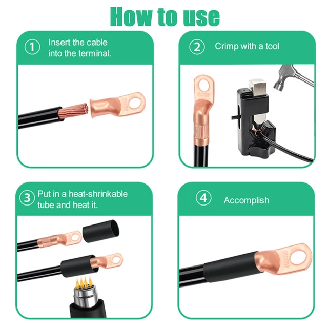 Alt view image 4 of 7 - /180PCS Battery Cable Ends AWG 2 4 6 8 10 12 14 16 Gauge Copper Cable Wire Lugs,Ring Terminals Connectors,Copper Ring Terminals Connectors with Heat Shrink N-105-180PCS