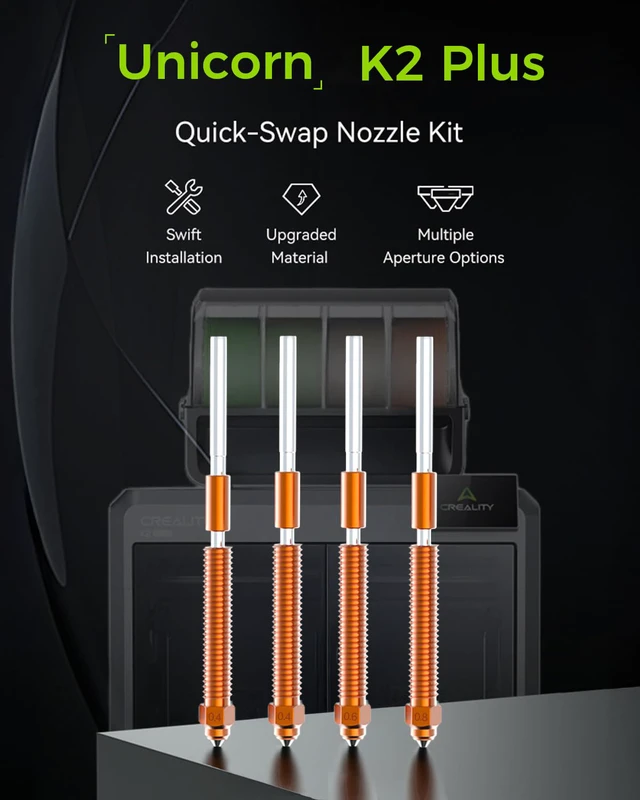 Alt view image 2 of 6 - Official K2 Plus Nozzles, 0.4/0.6/0.8mm 4PCS Quick-Swap 3D Printer Hotend Nozzle Kit, Copper Alloy and Hardened Steel, 3D Printer Accessories for K2 Plus, K2, K2 Pro, Hi
