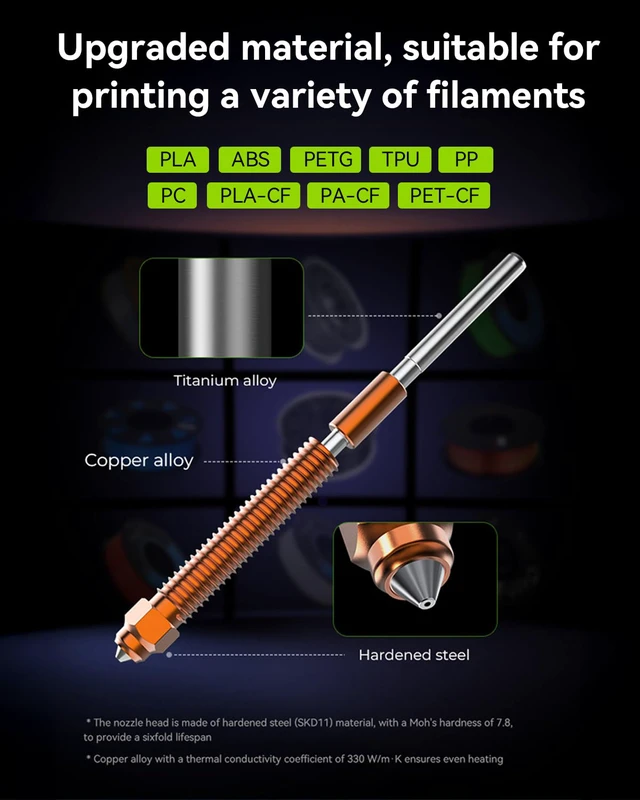 Alt view image 4 of 6 - Official K2 Plus Nozzles, 0.4/0.6/0.8mm 4PCS Quick-Swap 3D Printer Hotend Nozzle Kit, Copper Alloy and Hardened Steel, 3D Printer Accessories for K2 Plus, K2, K2 Pro, Hi