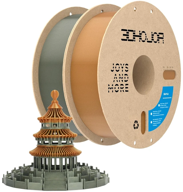 Main image of Silk PLA Filament 1.75mm, PLA Filament 1.75mm Silk Shiny 3D Printer Filament, 1kg*2 Cardboard Spool, Dimensional Accuracy +/- 0.03 mm, Fit Most FDM Printer(Copper+Bronze)