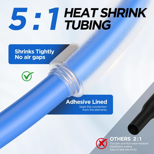 Alt view image 2 of 7 - 5:1 Heat Shrink Tubing Kit, Industry-Leading 5:1 Ratio Shrink Wrap Tubing Adhesive Lined, Heat Shrink Wire Connectors, Marine Grade Dual Wall, Waterproof Electrical Wire Tube Connectors