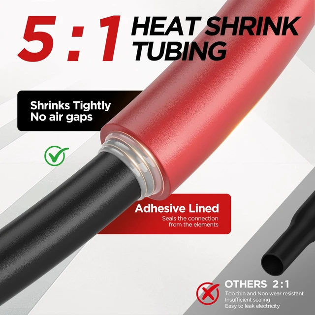 Alt view image 2 of 7 - 5:1 Heat Shrink Tubing Kit, Industry-Leading 5:1 Ratio Shrink Wrap Tubing Adhesive Lined, Heat Shrink Wire Connectors, Marine Grade Dual Wall, Waterproof Electrical Wire Tube Connectors