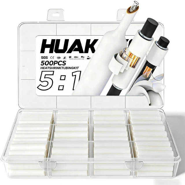 Main image of 5:1 Heat Shrink Tubing Kit 500 PCS, Industry-Leading 5:1 Ratio Shrink Wrap Tubing Adhesive Lined, Heat Shrink Wire Connectors, Marine Grade Dual Wall, Waterproof Electrical Wire Tube Connectors(White)