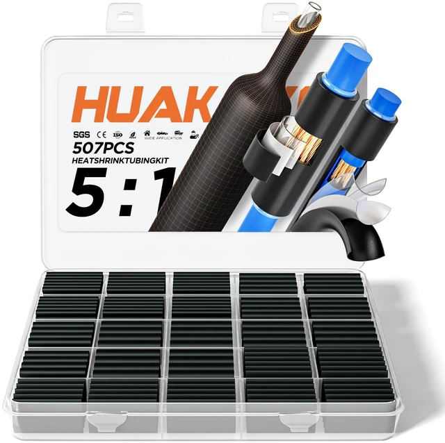 Main image of 5:1 Heat Shrink Tubing Kit, Industry-Leading 5:1 Ratio Shrink Wrap Tubing Adhesive Lined, Heat Shrink Wire Connectors, Marine Grade Dual Wall, Waterproof Electrical Wire Tube Connectors(Black)