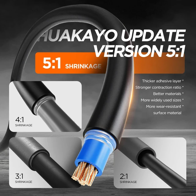 Alt view image 4 of 7 - 5:1 Heat Shrink Tubing Kit, Industry-Leading 5:1 Ratio Shrink Wrap Tubing Adhesive Lined, Heat Shrink Wire Connectors, Marine Grade Dual Wall, Waterproof Electrical Wire Tube Connectors(Black)