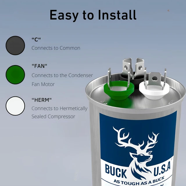 Alt view image 3 of 7 - 45+5uF 45/5 MFD ±6% CBB65B Dual Run Round Start Capacitor - Ideal for HVAC Systems, Air Conditioner Unit Fan Motor Start, Heat Pump, & Condenser Straight Cool Applications 370/440VAC 50/60Hz