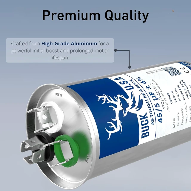 Alt view image 4 of 7 - 45+5uF 45/5 MFD ±6% CBB65B Dual Run Round Start Capacitor - Ideal for HVAC Systems, Air Conditioner Unit Fan Motor Start, Heat Pump, & Condenser Straight Cool Applications 370/440VAC 50/60Hz