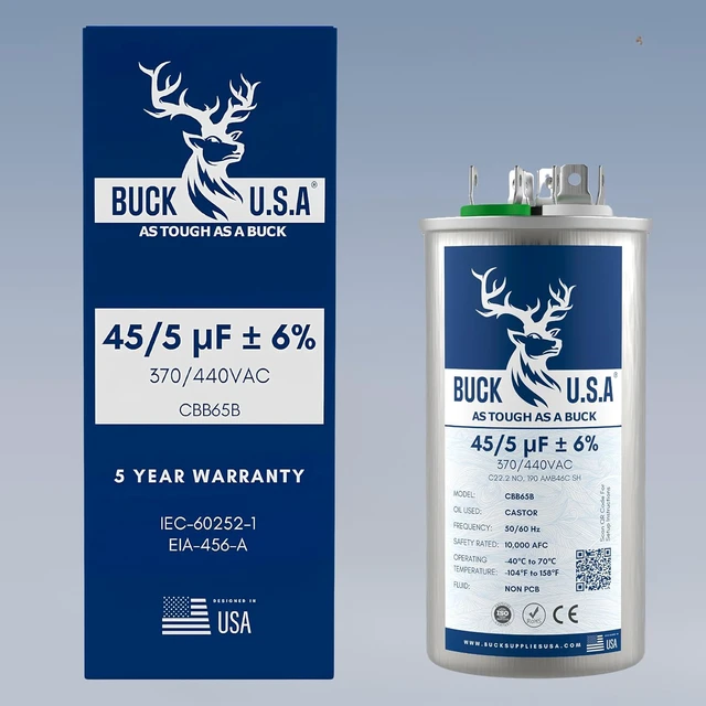 Alt view image 7 of 7 - 45+5uF 45/5 MFD ±6% CBB65B Dual Run Round Start Capacitor - Ideal for HVAC Systems, Air Conditioner Unit Fan Motor Start, Heat Pump, & Condenser Straight Cool Applications 370/440VAC 50/60Hz
