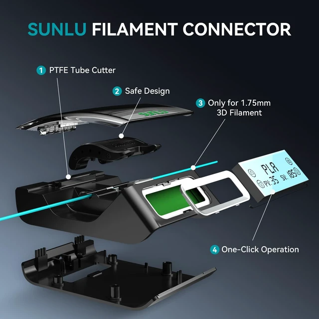 Alt view image 5 of 7 - SUNLU Filament Connector, Filament Splicer with 400Pcs PTFE Sleeve for 3D Printer Filament 1.75mm, Fast Heating Up to 240°C, Compatible with PLA PETG TPU ABS PA Nylon