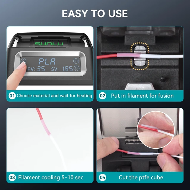 Alt view image 6 of 7 - SUNLU Filament Connector, Filament Splicer with 400Pcs PTFE Sleeve for 3D Printer Filament 1.75mm, Fast Heating Up to 240°C, Compatible with PLA PETG TPU ABS PA Nylon
