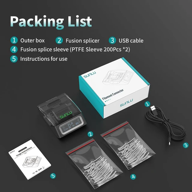 Alt view image 7 of 7 - SUNLU Filament Connector, Filament Splicer with 400Pcs PTFE Sleeve for 3D Printer Filament 1.75mm, Fast Heating Up to 240°C, Compatible with PLA PETG TPU ABS PA Nylon