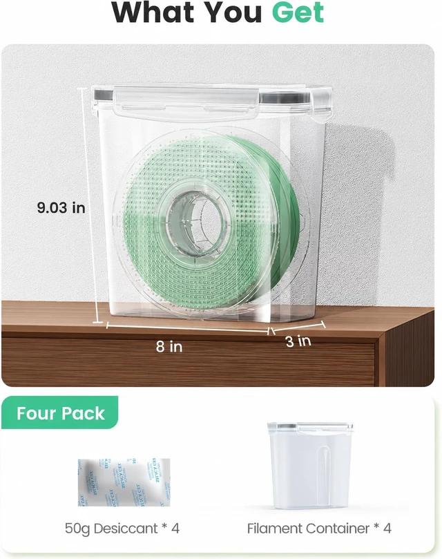 Alt view image 5 of 6 - Filament Storage Box - 4 Pack Filaments Container for 3D Printing Filaments Sealing and Protection - Portale Filament Storage with Desiccant,Water-Proof and Dust-Proof 4.0L(9.03 * 8 * 3)