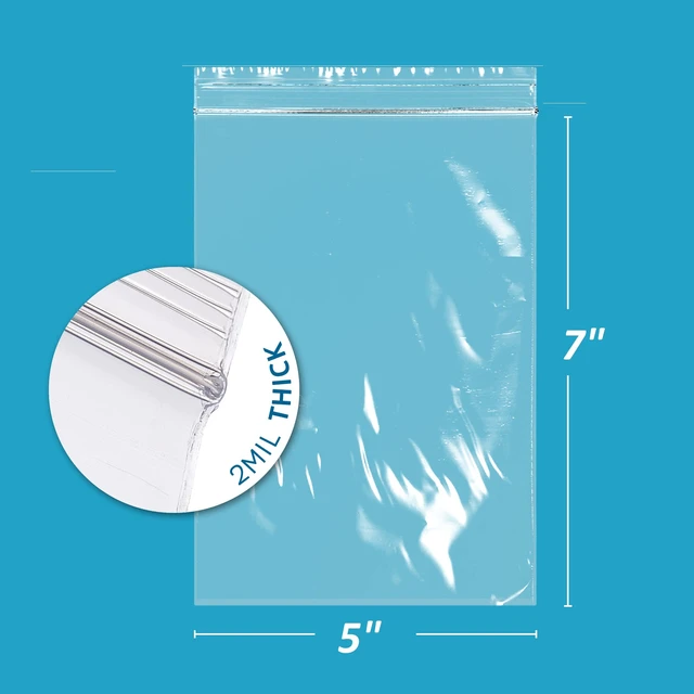 Alt view image 2 of 7 - 5" x 7" Zip Bags - 1000 Count, Small, Clear Plastic Reclosable Zipper Poly Baggies, 2 Mil, with Resealable Zip Top Lock for Packaging Food Storage, Snacks, Candy, Office Supplies & More