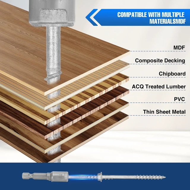 Alt view image 5 of 7 - Mech.Galv.#9 x 2-1/2" Joist Hanger Screws-200 Qty,9212R200 Hurricane Screws 1/4" Hex Socket Wood Screw,0.370"-Dia Deck Screw, Joist Hanger Connector Screws Replace 10D Nails-1500 Hours Salt Spray Test