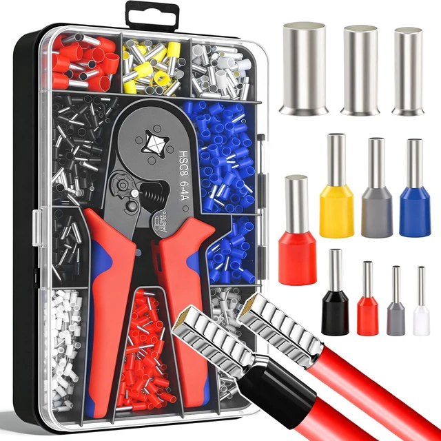 Main image of 1500PCS SilverPlated Copper Wire End Ferrules Kit, Ferrule Crimping Ratchet Pliers AWG 237, for Electricians, Automotive and DIY Electrical Work