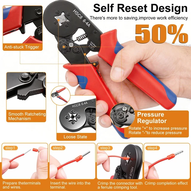 Alt view image 5 of 6 - 1500PCS SilverPlated Copper Wire End Ferrules Kit, Ferrule Crimping Ratchet Pliers AWG 237, for Electricians, Automotive and DIY Electrical Work