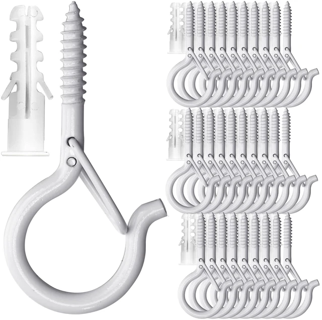 Main image of 30 Pack Screw Hooks for Hanging Plants Outdoor Lights(White) Christmas Seasonal Lighting, Heavy Duty 2.2 Inch Eye Hook Cup Ceiling Hook Q-Hanger for Patio, Wall Wood Ceiling Deck Mount