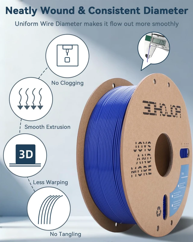 Alt view image 2 of 7 - PLA Filament 1.75mm,3D Printer Filament,1kg Cardboard Spool (2.2lbs),Dimensional Accuracy +/- 0.03 mm,Vacuum Packaging,Odor Free, Clog Free,Fit Most 3D FDM Printer,Blue