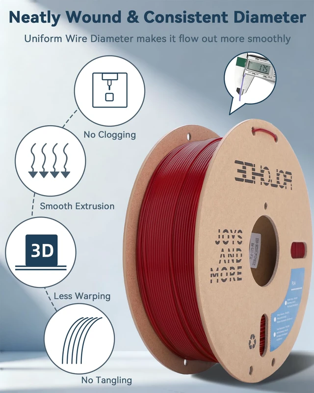 Alt view image 2 of 7 - PLA Filament 1.75mm,3D Printer Filament,1kg Cardboard Spool (2.2lbs),Dimensional Accuracy +/- 0.03 mm,Odor Free Clog Free No Brittle, Fit Most 3D FDM Printer,Fire Engine Red