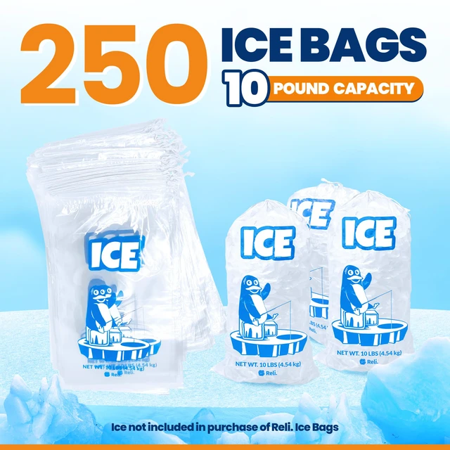 Alt view image 2 of 7 - Plastic Ice Bags 10 lb (250 Pack Bulk) Cotton Drawstring | 12"x21" Ice Bags Reusable, Heavy Duty | Clear, Freezer Safe Storage | 1.5 Mil