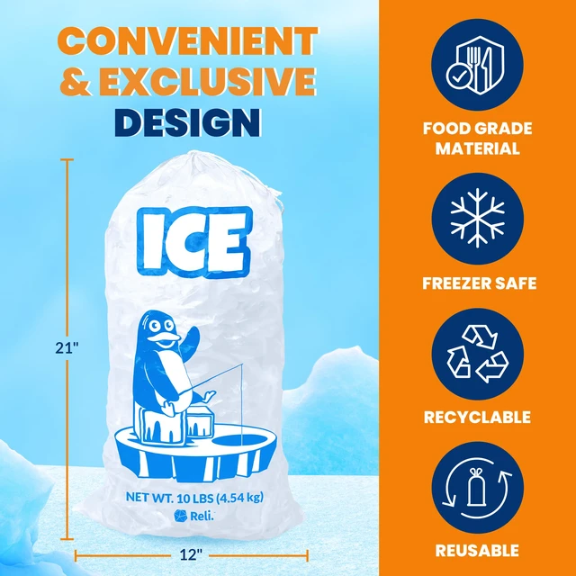 Alt view image 4 of 7 - Plastic Ice Bags 10 lb (250 Pack Bulk) Cotton Drawstring | 12"x21" Ice Bags Reusable, Heavy Duty | Clear, Freezer Safe Storage | 1.5 Mil