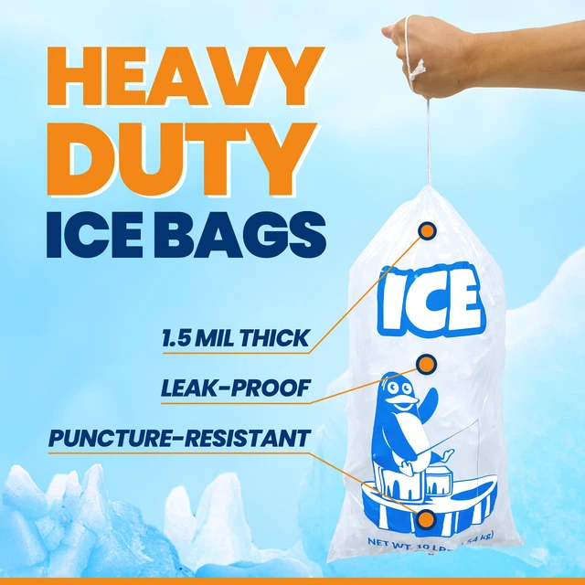 Alt view image 3 of 7 - Plastic Ice Bags 10 lb (250 Pack Bulk) Cotton Drawstring | 12"x21" Ice Bags Reusable, Heavy Duty | Clear, Freezer Safe Storage | 1.5 Mil