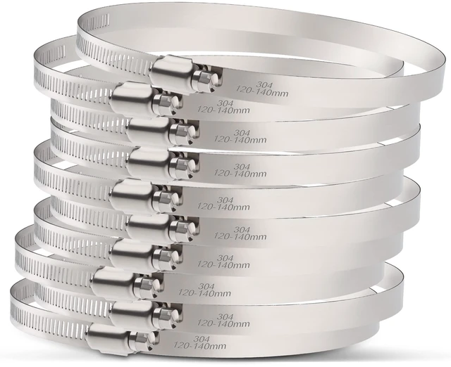 Main image of 5 Inch Hose Clamps, Adjustable 4-23/32"-5-1/2"(120-140mm), 10 PCS 304 Stainless Steel, Rust Resistant, Large Worm Gear Hose Clamp, Automotive, Radiator Hose, Fuel Line, Air Ducting