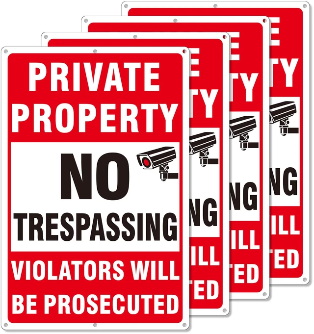 Main image of 4 Pack Large Private Property No Trespassing Signs, Aluminum No Trespassing Video Surveillance Sign, No Trespassing SignsWeatherproof and Highly Visible for Property Protection (12x18 inches)
