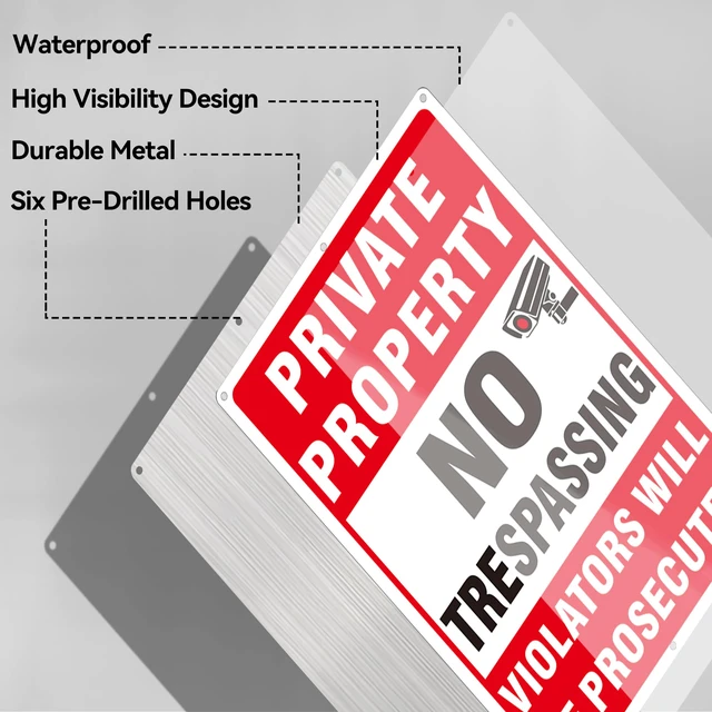 Alt view image 3 of 7 - 4 Pack Large Private Property No Trespassing Signs, Aluminum No Trespassing Video Surveillance Sign, No Trespassing SignsWeatherproof and Highly Visible for Property Protection (12x18 inches)
