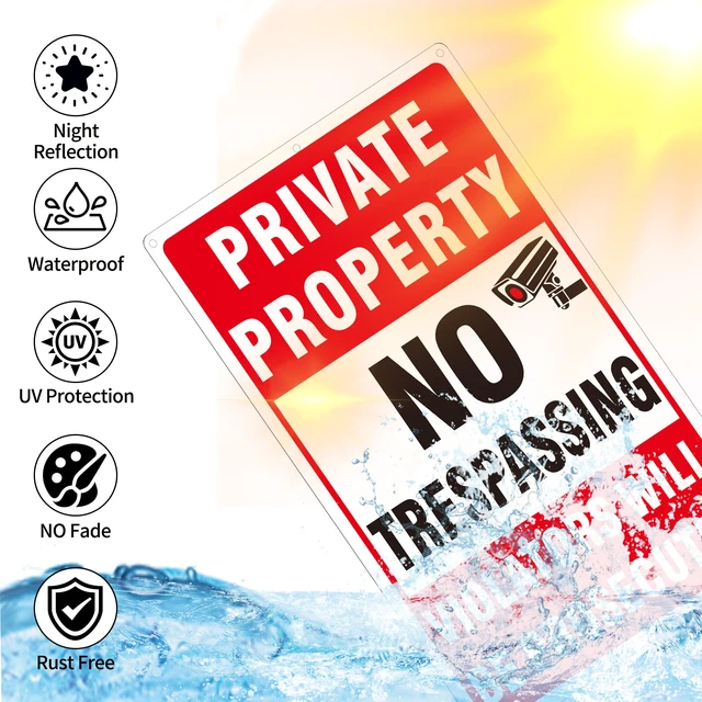 Alt view image 4 of 7 - 4 Pack Large Private Property No Trespassing Signs, Aluminum No Trespassing Video Surveillance Sign, No Trespassing SignsWeatherproof and Highly Visible for Property Protection (12x18 inches)