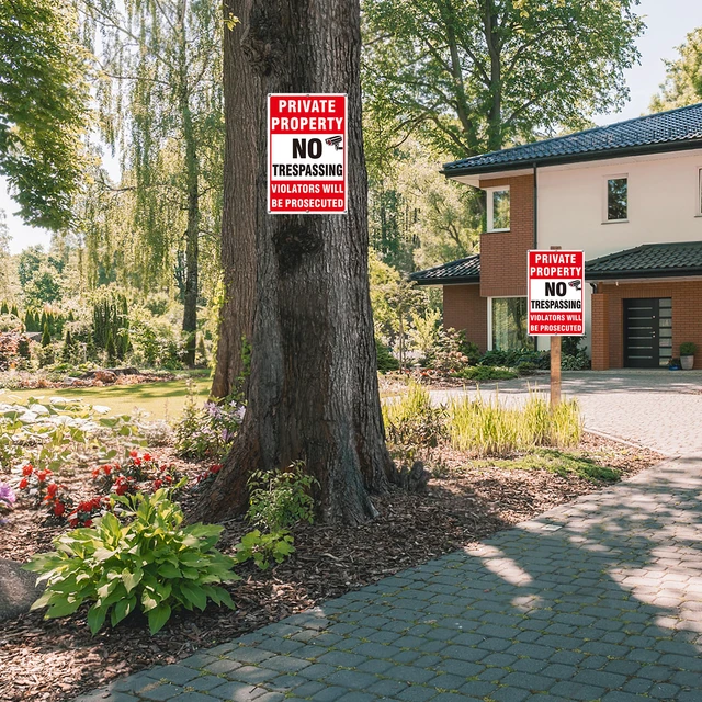 Alt view image 6 of 7 - 4 Pack Large Private Property No Trespassing Signs, Aluminum No Trespassing Video Surveillance Sign, No Trespassing SignsWeatherproof and Highly Visible for Property Protection (12x18 inches)