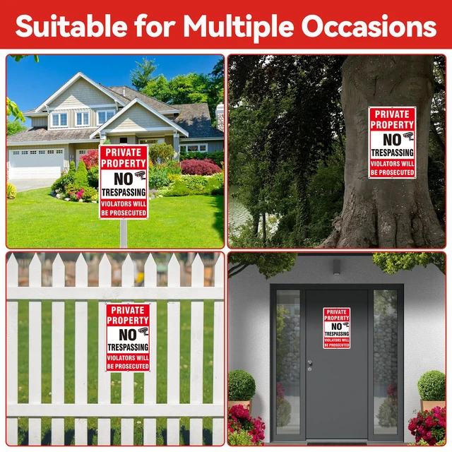 Alt view image 7 of 7 - 4 Pack Large Private Property No Trespassing Signs, Aluminum No Trespassing Video Surveillance Sign, No Trespassing SignsWeatherproof and Highly Visible for Property Protection (12x18 inches)