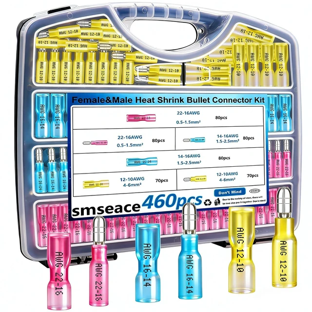 Main image of 460PCS Heat Shrink Bullet Connectors Assortment Kit 22-10AWG Waterproof Bullet connectors Packed in Handheld Box for Automotive Boat Stereo Industrial Equipment