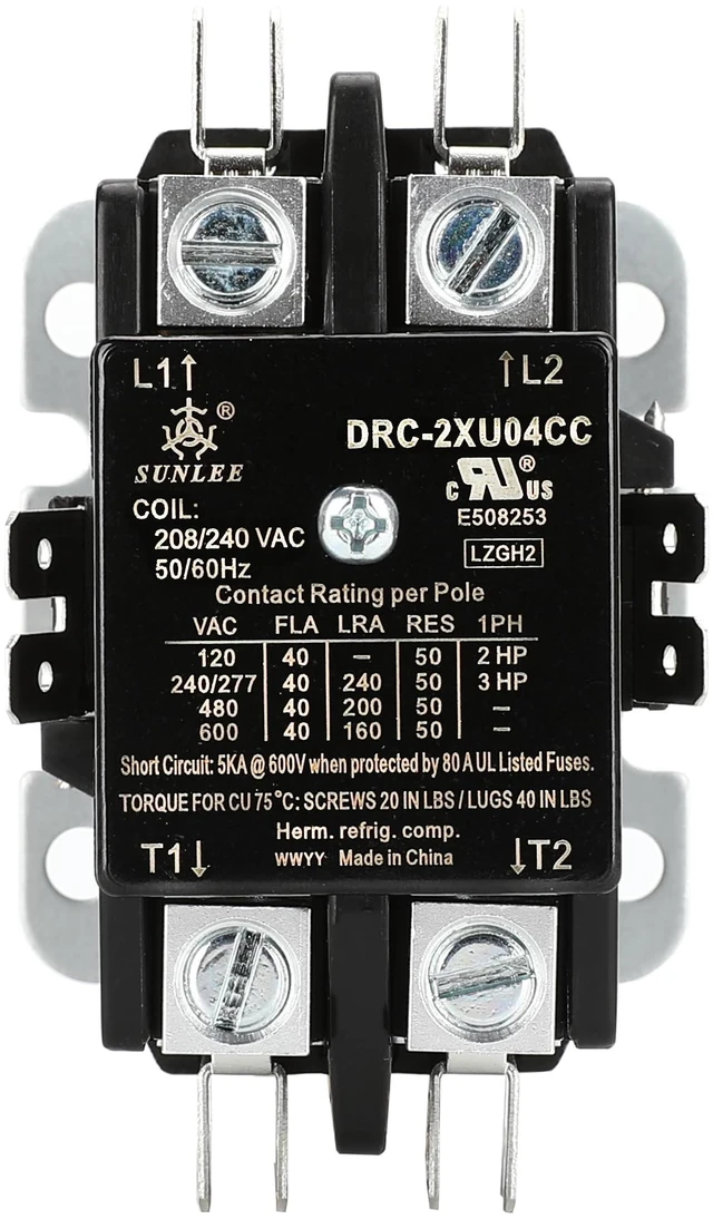 Alt view image 3 of 5 - 2 Pole 40 Amp 208/240Vac Coil UL Recognized A2L Compliant Definite Purpose Contactor Heavy Duty HVAC Replacement for 30A & 40A AC Units, Condensers, Heat Pumps Equivalent to 45GG20AG C240C