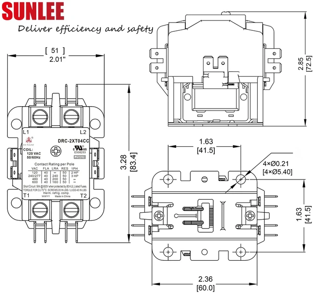 Alt view image 4 of 5 - 2 Pole 40 Amp contactor 120v Coil UL 2 Pole Lighting Load 50 AMP Contactor Equivalent to 42CF15AF for Condenser Compressor HVAC Contactor