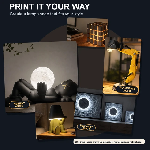 Alt view image 3 of 6 - LED Lamp Kit 001, 3D Printing Model Kit, 3000K Warm Light, 10 Pack Universal Fit 3D Printed Lamp Kit 001 Shade, Fixed 3000K White LED With Aluminum Shell, 5V Type-A USB Power Inline Switch