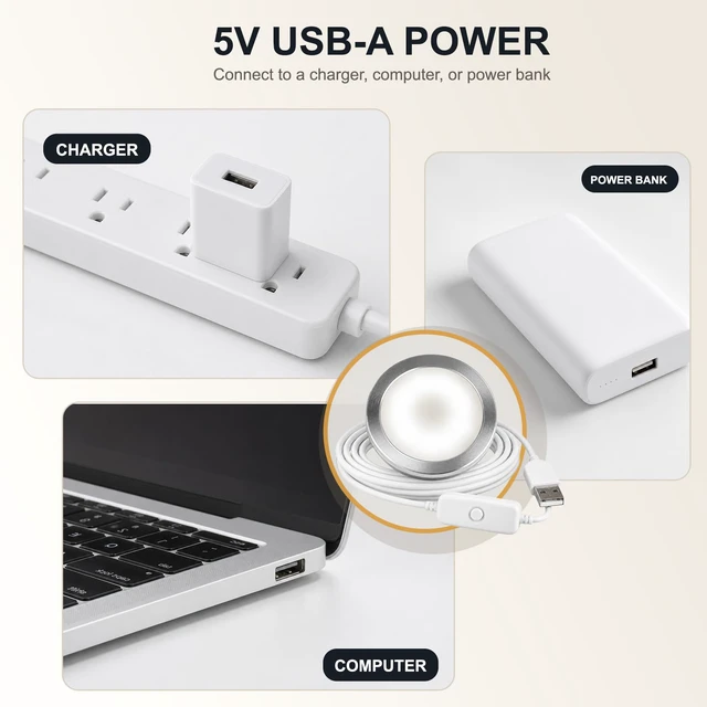 Alt view image 5 of 6 - LED Lamp Kit 001, 3D Printing Model Kit, 6000K Cold Light, 10 Pack Universal Fit 3D Printed Lamp Kit 001 Shade, Fixed 6000K White LED With Aluminum Shell, 5V Type-A USB Power Inline Switch