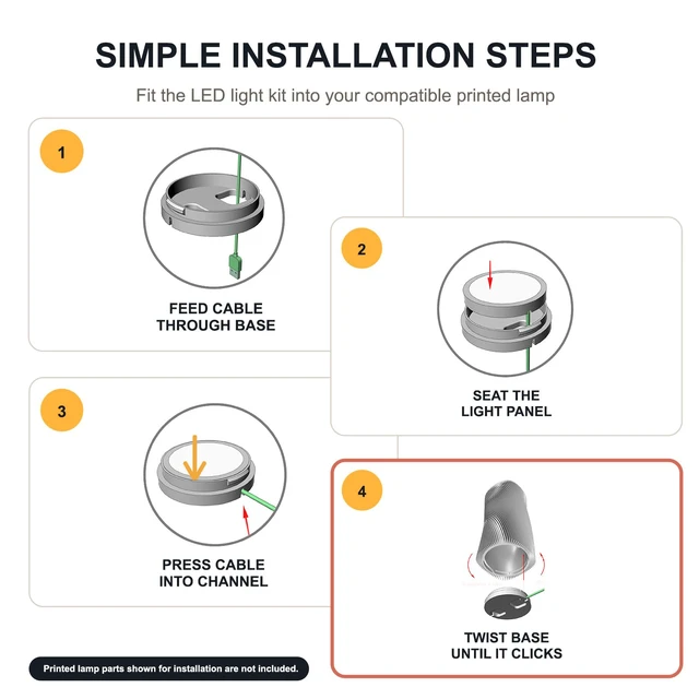 Alt view image 6 of 6 - LED Lamp Kit 001, 3D Printing Model Kit, 3000K Warm Light, 10 Pack Universal Fit 3D Printed Lamp Kit 001 Shade, Fixed 3000K White LED With Aluminum Shell, 5V Type-A USB Power Inline Switch