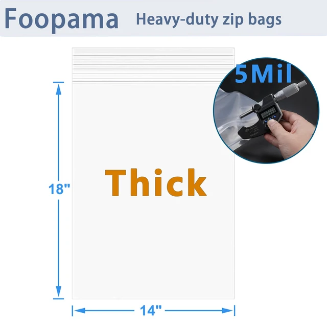 Alt view image 3 of 7 - 20PCS 14"x 18"Thick 5 Mil Reclosable Large Clear Zip Poly Lock Plastic Bags Heavy Duty Large Seal Resealable Poly Zipper lock Bags for Clothing T-Shirt Toys Snacks Moving Travel Product Storage