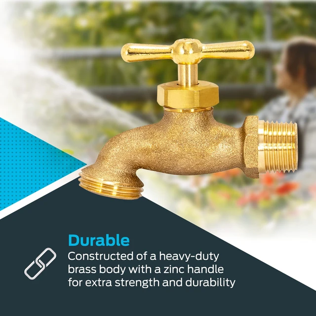 Alt view image 3 of 6 - Irrigation Hose Bibb, 1/2 Inch MIP x 1/2 Inch MHT Outdoor Spigot, Brass Garden Valve, 20181 (Pack of 2)